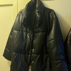 Ladies black faux leather puffer jacket worn once excellent condition